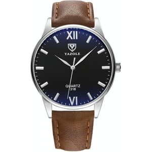 Yazole 318 Blu-Ray Business Watch All-Match Men Quartz horloge (zwarte lade Donkerbruine riem)