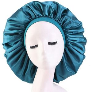 3 PCS TJM-405A Grote Satijn ronde hoed stretch brede brim nacht hoed chemotherapie hoed  grootte: One Size (Peacock Blue)