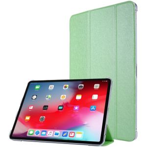 Voor iPad Pro 12.9 (2020) TPU Silk Texture Driekeer horizontaal flip lederen hoes met houder (groen)