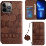 Crossbody Football Texture Magnetic PU Phone Case For iPhone 13 Pro Max(Brown)