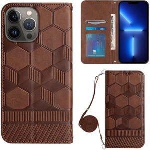 Crossbody Football Texture Magnetic PU Phone Case For iPhone 13 Pro Max(Brown)