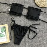 2 in 1 dubbellaagse nylon geplooide tube top bikini dames split badpak set (kleur: zwart maat: L)