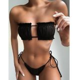 2 in 1 dubbellaagse nylon geplooide tube top bikini dames split badpak set (kleur: zwart maat: L)