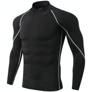 Heren hoge hals fitness atletisch hardloopshirt met lange mouwen stretch sneldrogend opstaand sweatshirt  maat: S (TC58 grijze lijn op zwart)