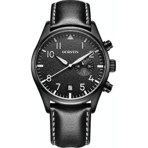 Ochstin 5043C multifunctionele zakelijke waterdichte lederen band quartz horloge (zwart + zwart + wit)