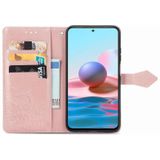 Voor Xiaomi Redmi Note 10 4G Mandala Flower Relif Horizontale Flip Lederen Case met Beugel / Kaartsleuf / Portemonnee / Lanyard (Rose Gold)