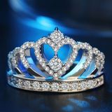 Prinses Koningin Crown-vormige platina geplateerde Zirkonia Ring  US maat: 6  Diameter: 16 5 mm  omtrek: 51.9mm(Silver)