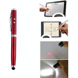 At-16 4 in 1 Mobile Phone Tablet Universal Handwriting Touch Screen Pen met Common Writing Pen & Red Laser & LED Light Function(Red)