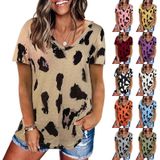 Leopard Texture Print Losse T-shirt met korte mouwen voor dames (Kleur: Wijnrood Maat: S)