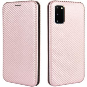 Voor Samsung Galaxy S20 FE 5G / 4G & S20 Lite Carbon Fiber Texture Magnetic Horizontal Flip TPU + PC + PU Leather Case met Kaartslot & Lanyard(Pink)