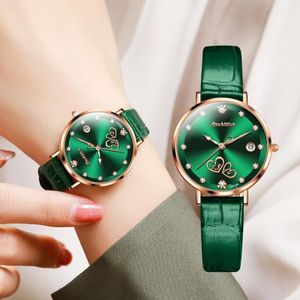 Jin Shi Dun 8825 Love Heart Digital Pattern Round Diamond Dial Quartz paar horloge (vintage groen)