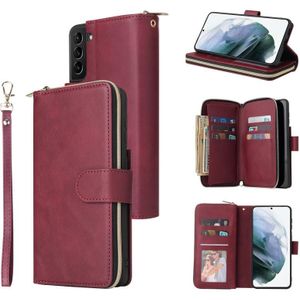 Voor Samsung Galaxy S21 + Zipper Portemonnee Bag Horizontale Flip PU Lederen Case met Houder & 9 Kaart Slots & Portemonnee & Lanyard & Photo Frame (rode wijn)