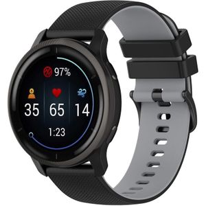 Voor Garmin Forerunner 245 Muziek 20 mm geruite tweekleurige siliconen horlogeband (zwart + grijs)