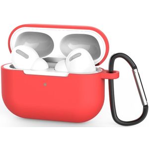 Voor AirPods Pro 3 Siliconen draadloze oortelefoon beschermhoes met Lanyard Hole & Carabiner(Rood)