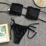 2 in 1 dubbellaags Nylon geplooide buis Top Bikini Dames Split Badpak Set (Kleur: Zwart Maat: S)