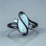S vorm opaal steen zwarte kleurringen mode-sieraden voor vrouwen  ring maat: 6 (zwart)