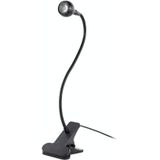 3W 360 graden rotatie USB Metalen Flexibele Hals LED-licht met Switch & Clip (Warm Wit Licht Zwart)