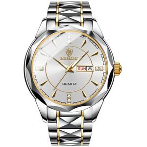 BINBOND B5552 Lichtgevende multifunctionele zakelijke kalender quartz horloge (Inter-goud-wit)