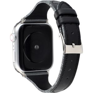 Voor Apple Watch Series 5 & 4 44mm/3 & 2 & 1 42mm stiksels strepen echte lederen riem horlogeband (zwart)