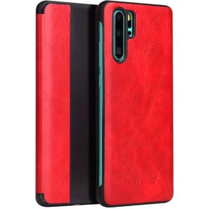 Fierre Shann Crazy Horse textuur horizontale Flip PU lederen case voor Huawei P30 Pro  met Smart view venster & slaap Wake-up functie (rood)