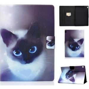 Voor Lenovo Tab M10 HD TB-X505F Gekleurde tekening horizontale flip lederen kast met Holder & Card Slots & Sleep / Wake-up Functie(Blue Eyed Cat)