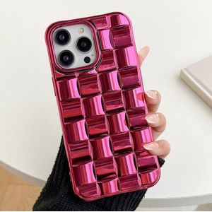 Voor iPhone 13 Pro Max 3D Cube Weave Texture Electroplating Phone Case(Rose Red)
