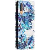 Voor Samsung Galaxy A70 Gekleurd tekenpatroon Onzichtbaar magnetisch horizontaal flip pu lederen hoes met houder & kaartslots & portemonnee(Blue Leaf)