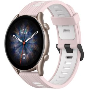 Voor Amazfit GTR 3 Pro 22mm verticaal patroon tweekleurige siliconen horlogeband (roze+wit)