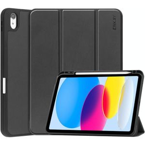 Voor iPad 10th Gen 10.9 2022 ENKAY TPU Back Cover Smart Leather Stand Tablet Case met Pen Slot (Zwart)