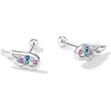 S925 Sterling Silver Colorful Zircon Wing Ear Stud Women Earrings