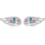 S925 Sterling Silver Colorful Zircon Wing Ear Stud Women Earrings