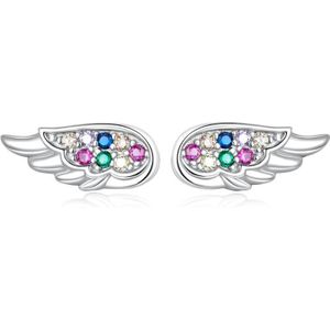 S925 Sterling Silver Colorful Zircon Wing Ear Stud Women Earrings