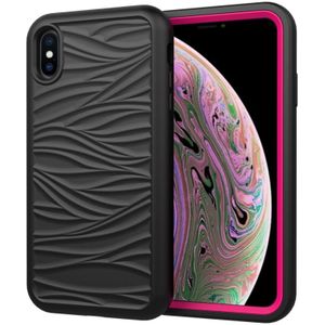 Voor iPhone X & XS Wave Pattern 3 in 1 Siliconen+PC Schokbestendige beschermhoes (Zwart+Hot Pink)