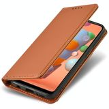 Voor Samsung Galaxy A11 Sterke Magnetisme Liquid Feel Horizontale Flip Lederen case met Holder & Card Slots & Wallet(Brown)