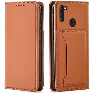 Voor Samsung Galaxy A11 Sterke Magnetisme Liquid Feel Horizontale Flip Lederen case met Holder & Card Slots & Wallet(Brown)