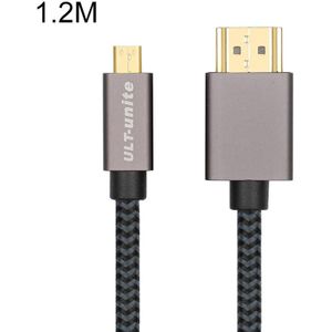 Ult-Unite Verguld Hoofd HDMI Mannelijk naar Micro HDMI Mannelijke Nylon Gevlochten Kabel  Kabellengte: 1.2m (Zwart)