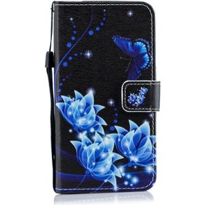 Blauwe vlinder bloem patroon horizontale Flip lederen case voor Galaxy A8s (2018)  met houder & kaartsleuven & portemonnee