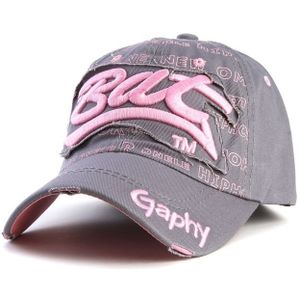 Borduurwerk brief patroon verstelbaar gebogen Eaves Baseballpet  hoofd omtrek: 54-62cm (grijs roze)
