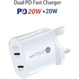 002 40W Dual Port PD / Type-C Snelle oplader met USB-C tot 8 PIN-gegevenskabel  Britse plug