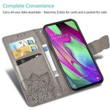 Butterfly Love bloemen relif horizontale Flip lederen case voor Galaxy A40  met houder & kaartsleuven & portemonnee & Lanyard (licht paars)