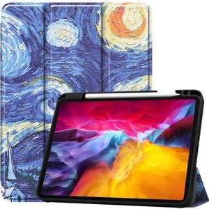 Gekleurde tekening horizontale flip TPU + PU lederen behuizing met drie-opvouwbare houder / slaap / wake-up functie & pen sleuf voor iPad Pro 11 inch (2021) (Starry Sky)