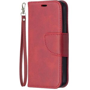 Voor iPhone 12 Retro Lambskin Texture Pure Color Horizontale Flip PU Lederen Case voor iPhone 11  met Holder & Card Slots & Wallet & Lanyard(Red)