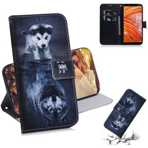 Wolf en hond patroon gekleurde tekening horizontale Flip lederen draagtas voor Nokia 3 1 Plus  met houder & kaartsleuven & portemonnee