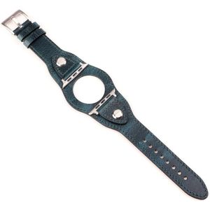 Lederen vervangende band horlogeband voor Apple Watch Series 6 & SE & 5 & 4 40 MM / 3 & 2 & 1 38mm (verkleurde olie wax blauw)