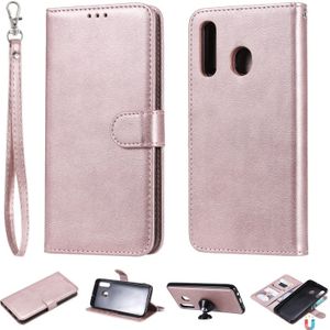 Voor Galaxy A50/A30/A20 effen kleur horizontale Flip beschermende case met houder & kaartsleuven & portemonnee & foto frame & Lanyard (Rose goud)