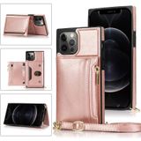 Vierkante rits portemonnee tas TPU + PU Back Cover Case met houder & kaartslots & portemonnee & cross-body riem voor iPhone 12 Pro Max(Rose Glod)