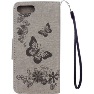 Voor iPhone 8 Plus & 7 Plus vlinders relif horizontale Flip lederen draagtas met houder & Card Slots & portemonnee & Lanyard(Grey)