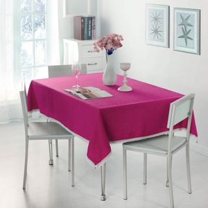 Decoratief tafelkleed Imitatie linnen kant tafelkleed eettafel  grootte: 130x130cm (Rose Red)