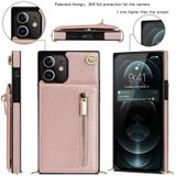 Cross-Body Rits Square TPU + PU Back Cover Case met Houder & Card Slots & Portemonnee & Strap voor iPhone 12/12 Pro (Rose Gold)