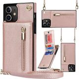 Cross-Body Rits Square TPU + PU Back Cover Case met Houder & Card Slots & Portemonnee & Strap voor iPhone 12/12 Pro (Rose Gold)